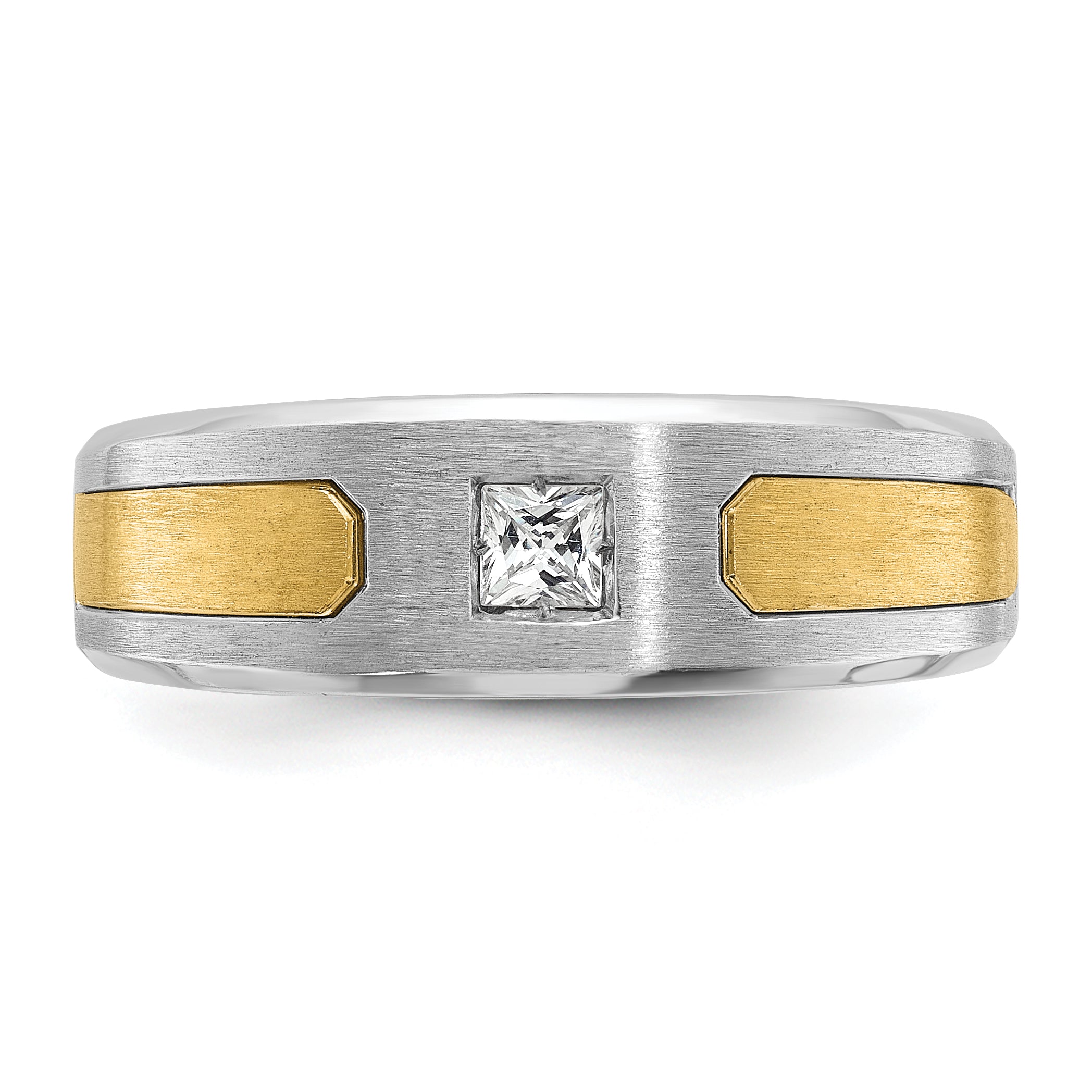 14k Two-tone Mens Polished and Satin 1/5 carat Diamond Complete Ring - Sophia Jewelers