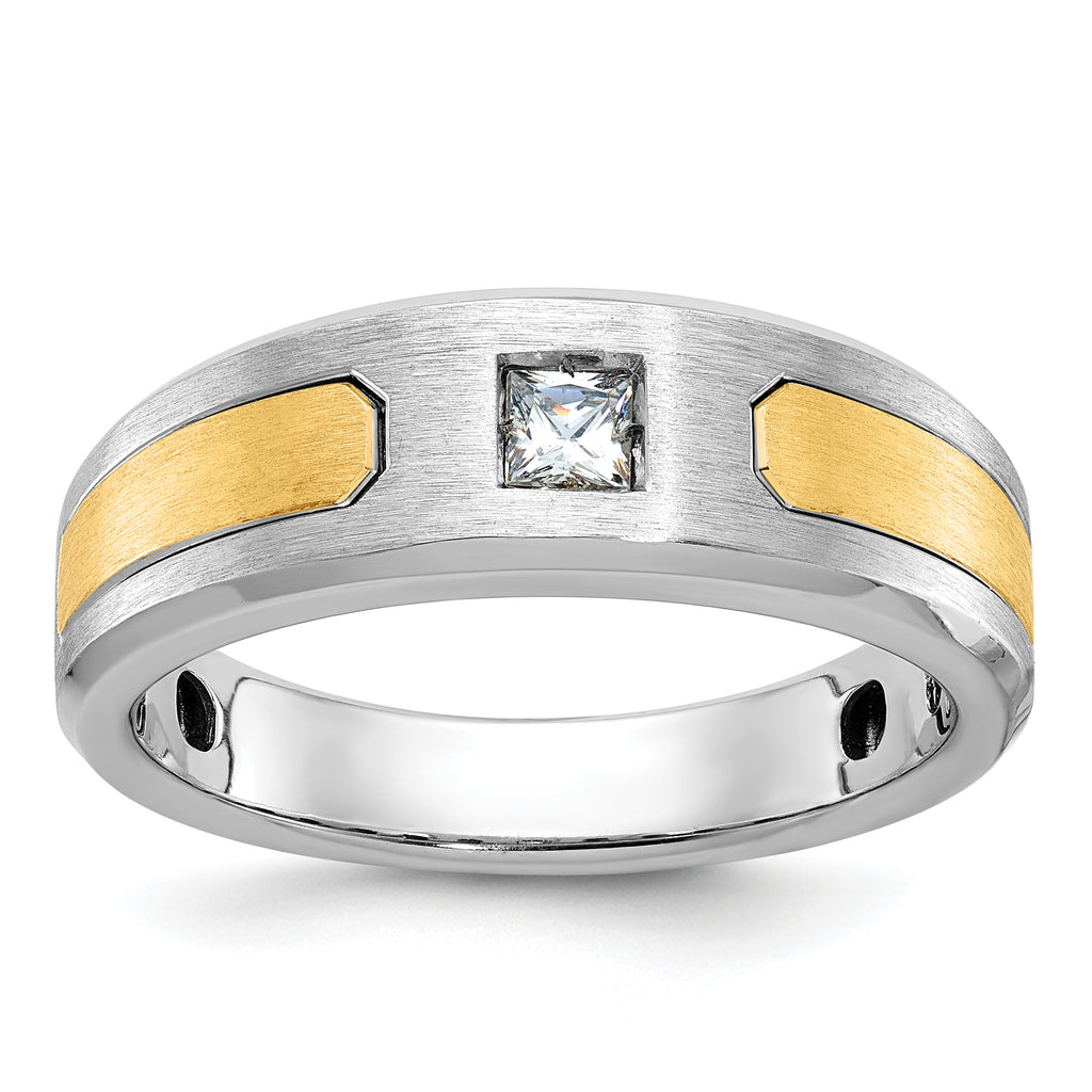 14k Two-tone Mens Polished and Satin 1/5 carat Diamond Complete Ring - Sophia Jewelers