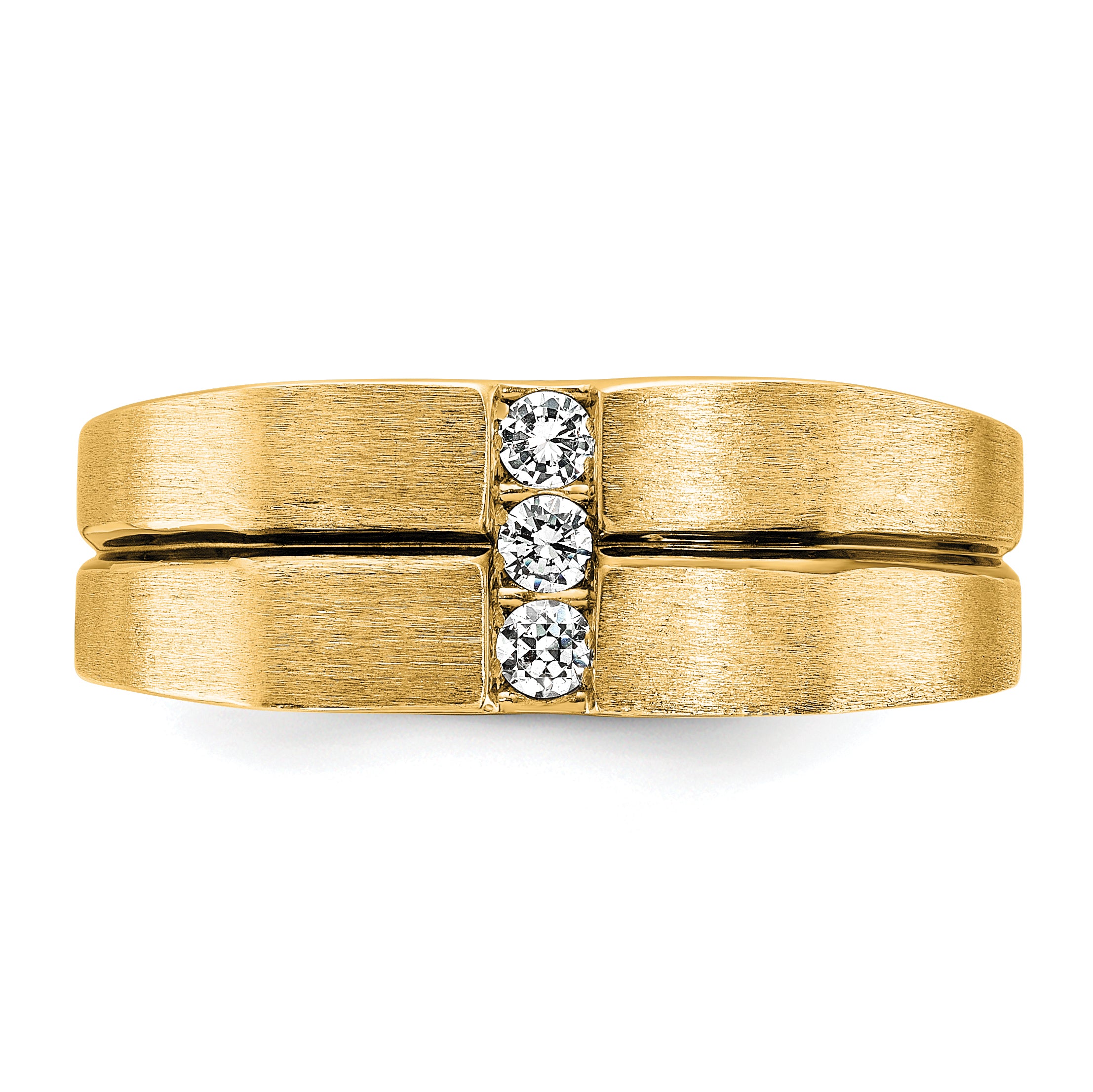 10k White Gold with Black Rhodium Men's Satin and Grooved 3-Stone 1/5 Carat A Quality Diamond Ring