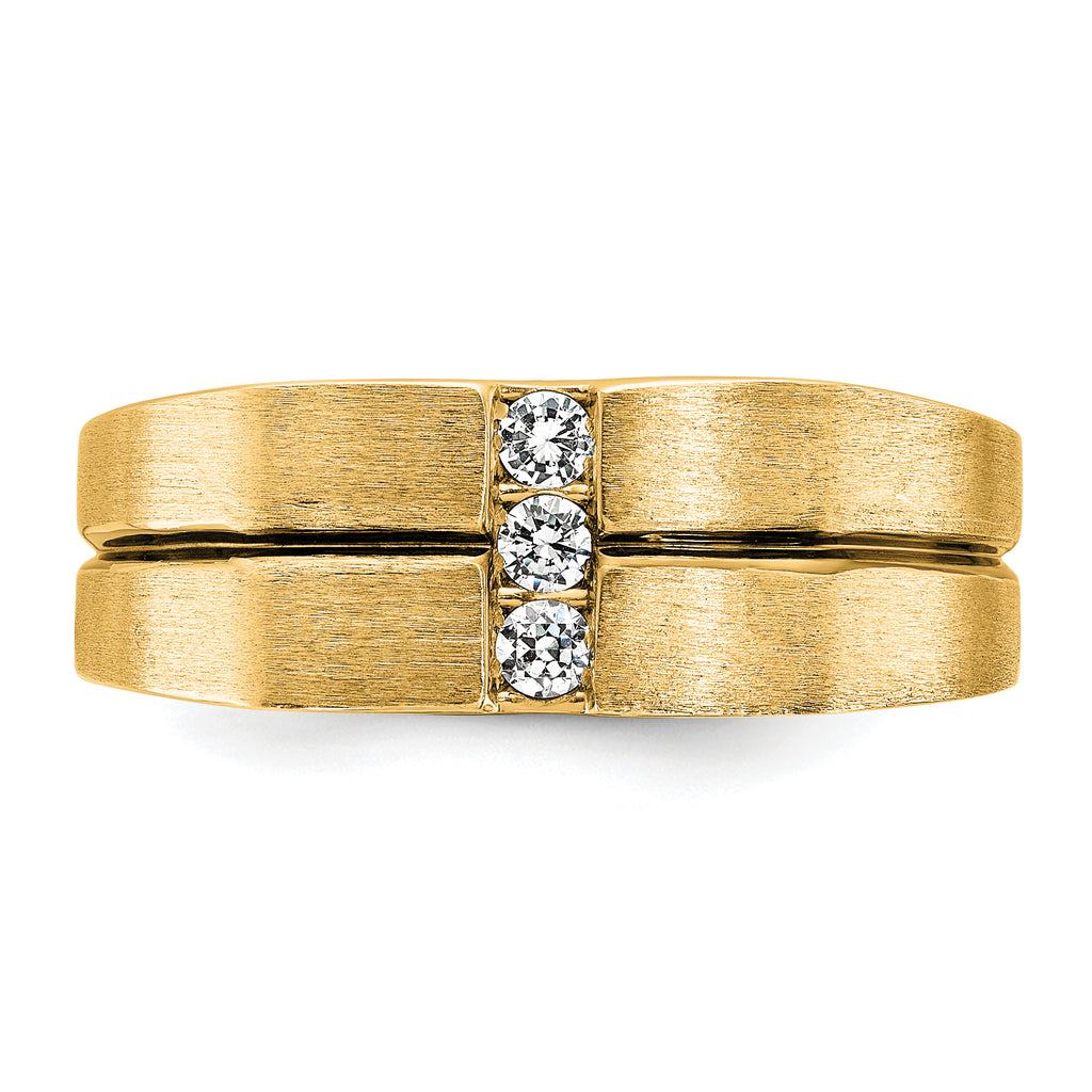 10k White Gold with Black Rhodium Men's Satin and Grooved 3-Stone 1/5 Carat A Quality Diamond Ring