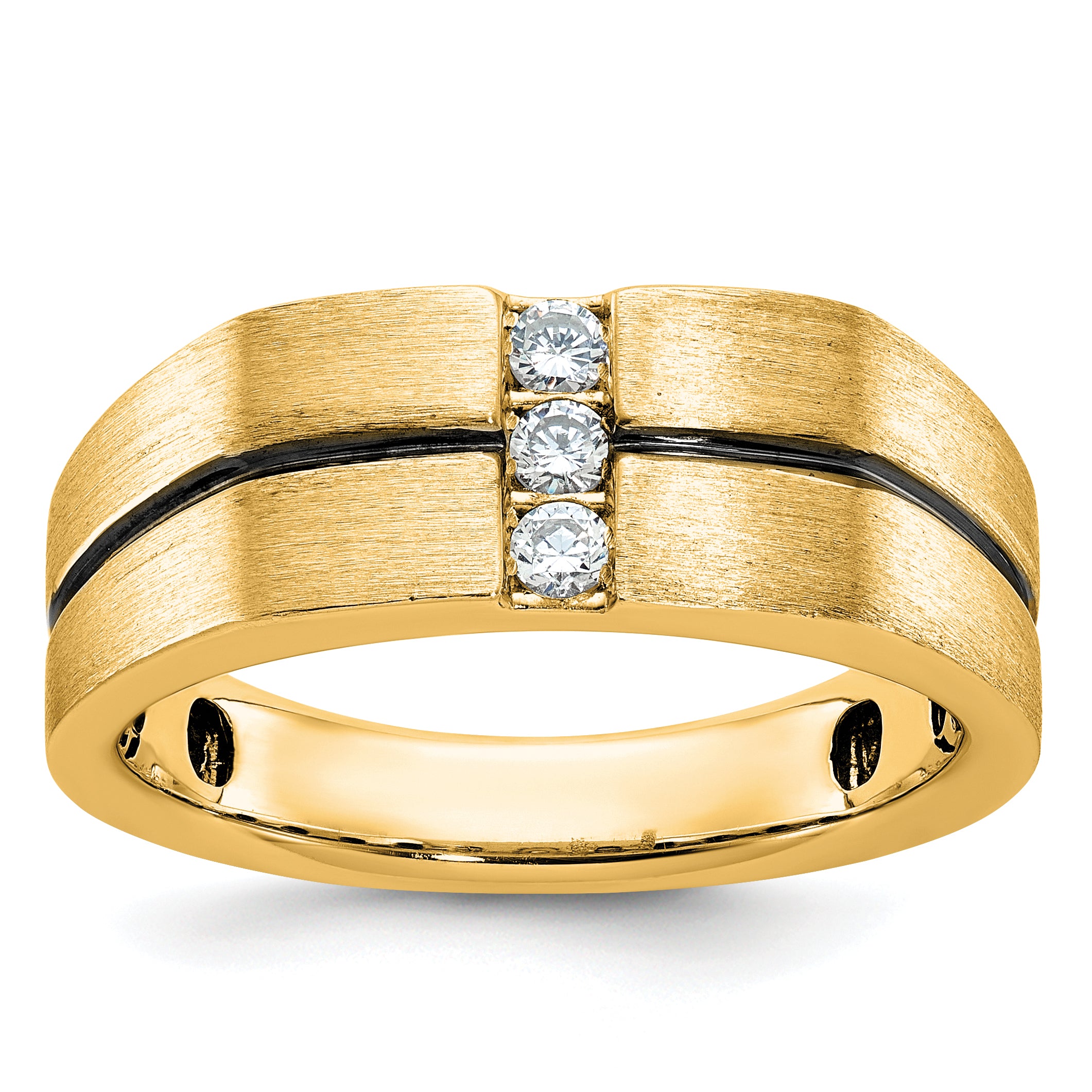 10k White Gold with Black Rhodium Men's Satin and Grooved 3-Stone 1/5 Carat A Quality Diamond Ring Main image