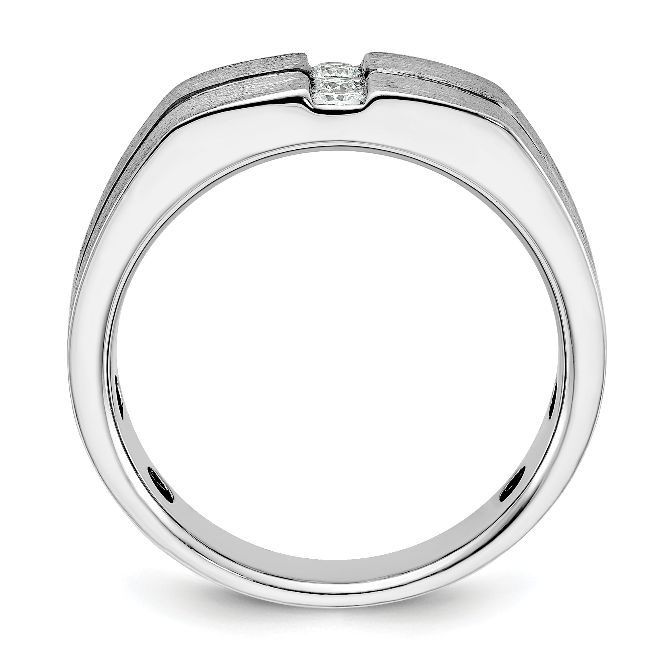 IBGoodman 14k White Gold with Black Rhodium Men's Satin and Grooved 3-Stone 1/5 Carat Lab Grown Diamond Ring Secondary image