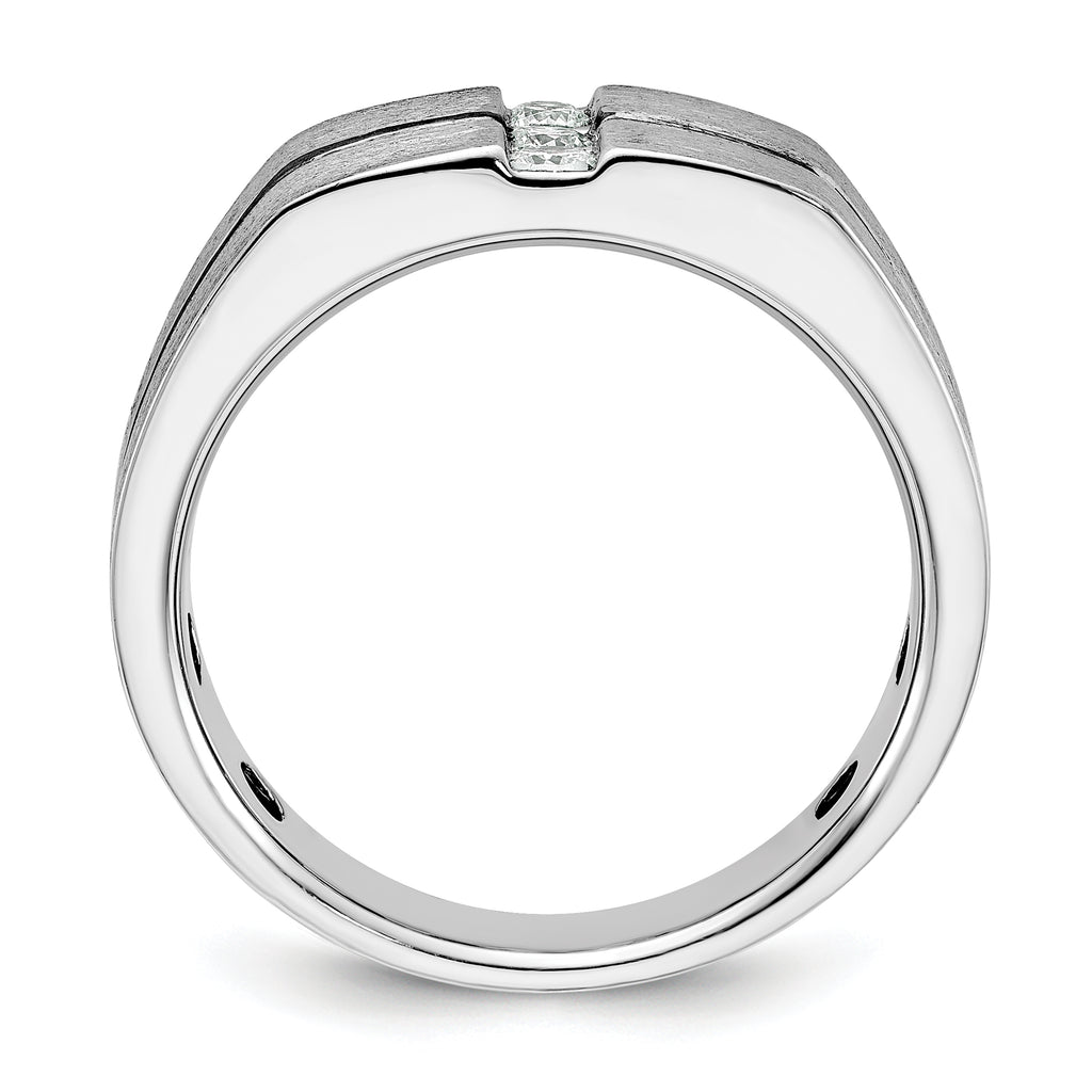 14k White Gold Men's Satin and Grooved 3-Stone Ring Mounting - Sophia Jewelers