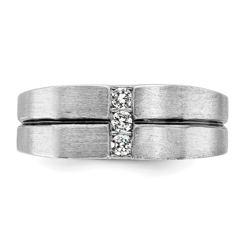 14k White Gold Satin and Grooved Three Stone Men's Ring Mounting, Mounting Only - Sophia Jewelers