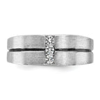14k White Gold Satin and Grooved Three Stone Men's Ring Mounting, Mounting Only - Sophia Jewelers