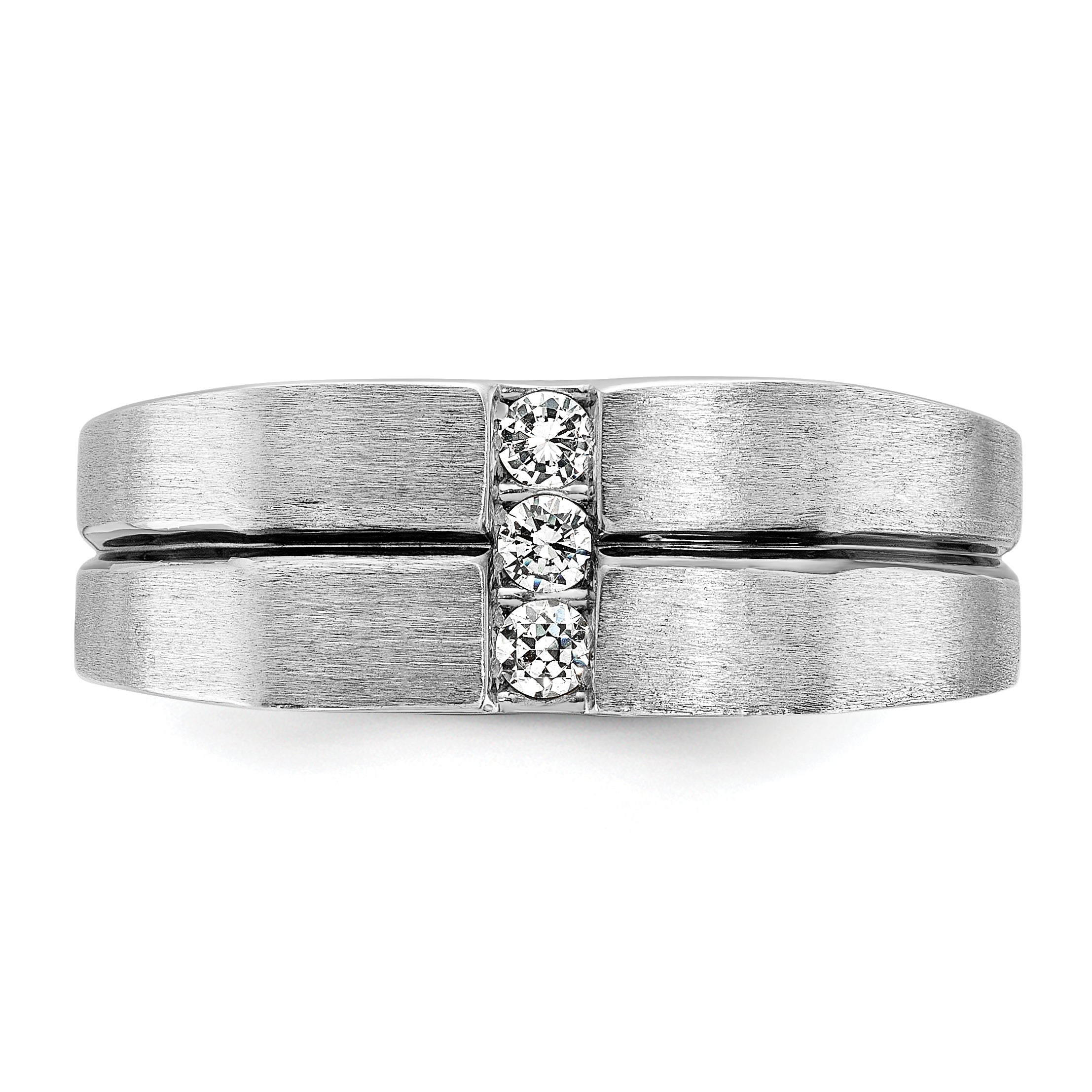 14k White Gold Satin and Grooved Three Stone Men's Ring Mounting, Mounting Only - Sophia Jewelers