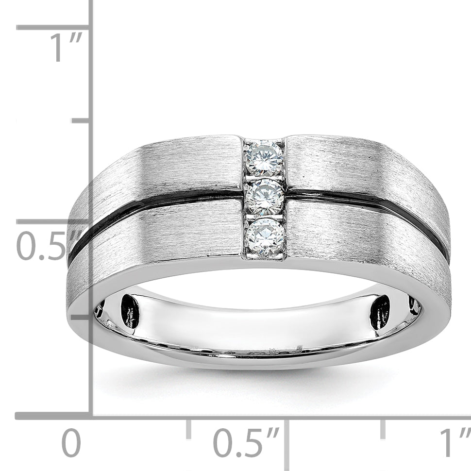 14k White Gold Satin and Grooved Three Stone Men's Ring Mounting, Mounting Only - Sophia Jewelers