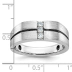 14k White Gold Satin and Grooved Three Stone Men's Ring Mounting, Mounting Only - Sophia Jewelers