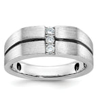 14k White Gold Satin and Grooved Three Stone Men's Ring Mounting, Mounting Only - Sophia Jewelers