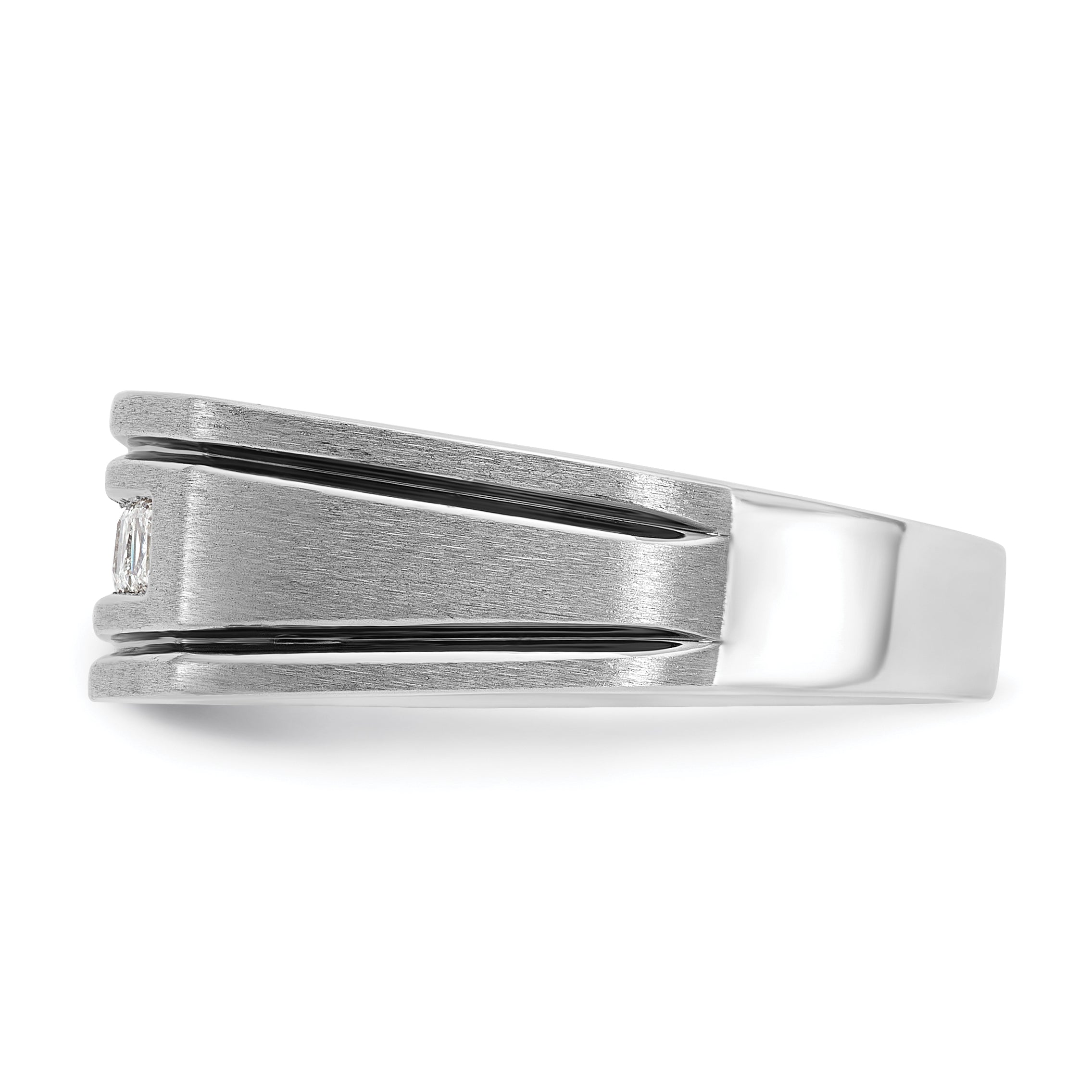 14k White Gold Men's Polished Satin and Grooved Square 5-Stone Ring Mounting, Mounting Only - Sophia Jewelers