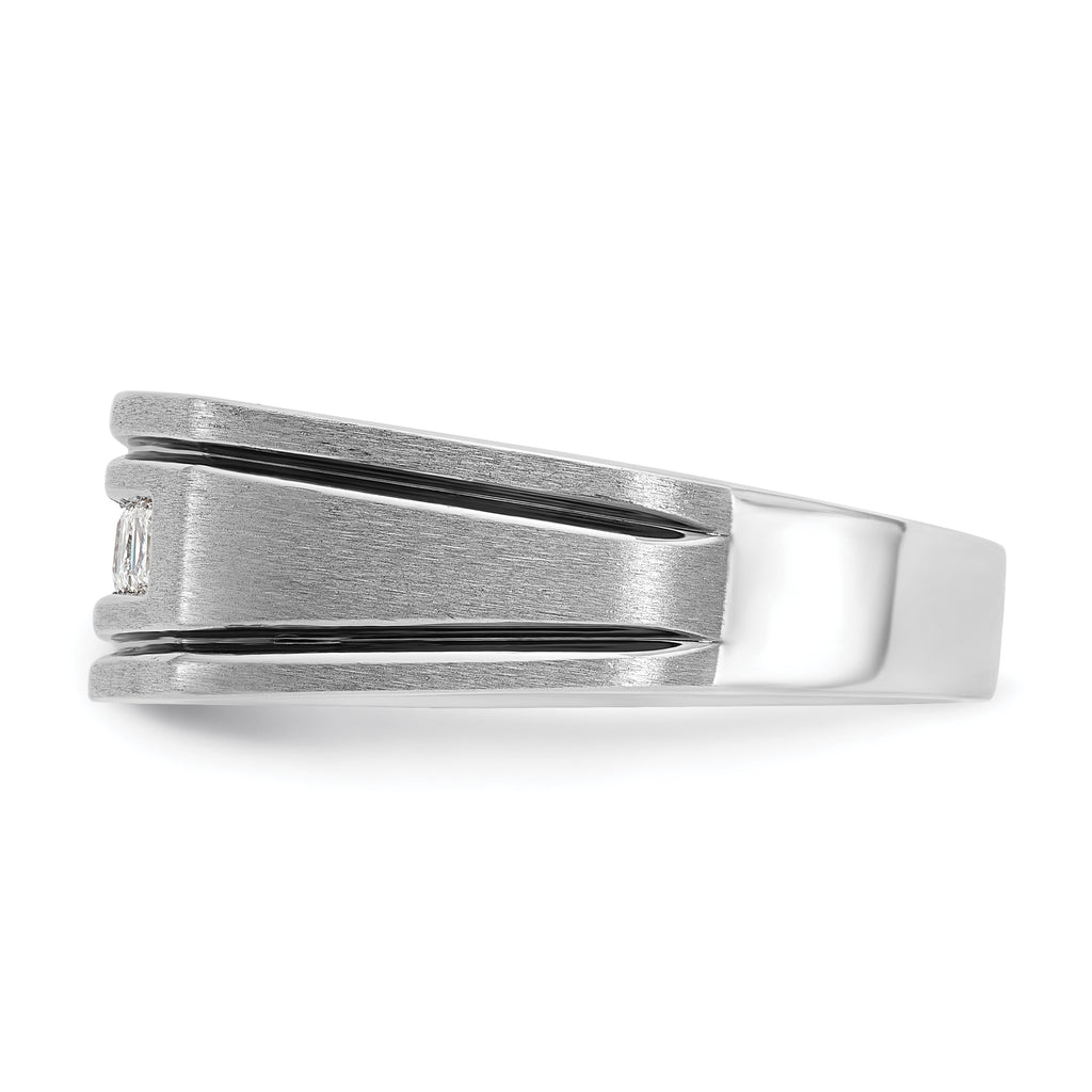 14k White Gold with Black Rhodium Men's Polished Satin and Grooved Square 5-Stone 1/2 Carat AA Quali - Sophia Jewelers