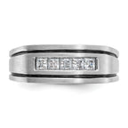 14k White Gold Men's Polished Satin and Grooved Square 5-Stone Ring Mounting, Mounting Only - Sophia Jewelers