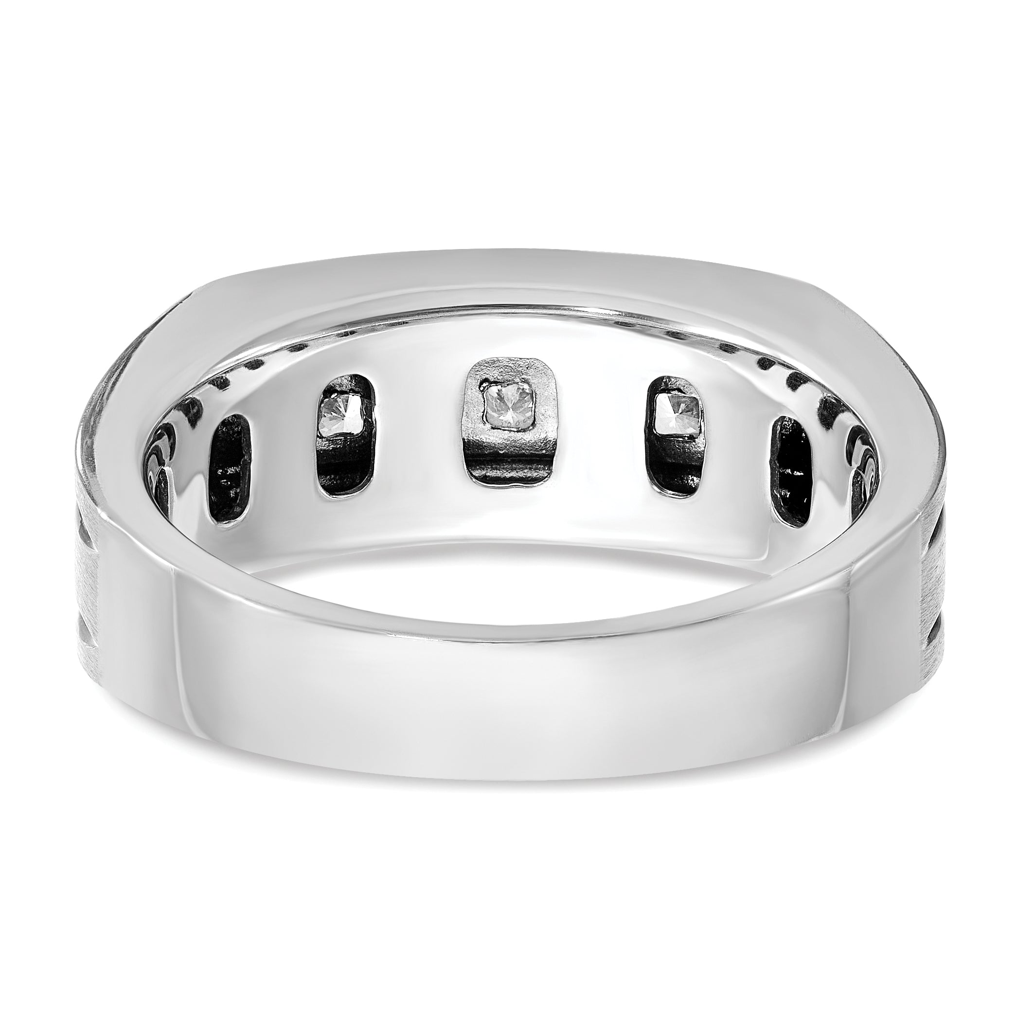 14k White Gold Men's Polished Satin and Grooved Square 5-Stone Ring Mounting, Mounting Only - Sophia Jewelers