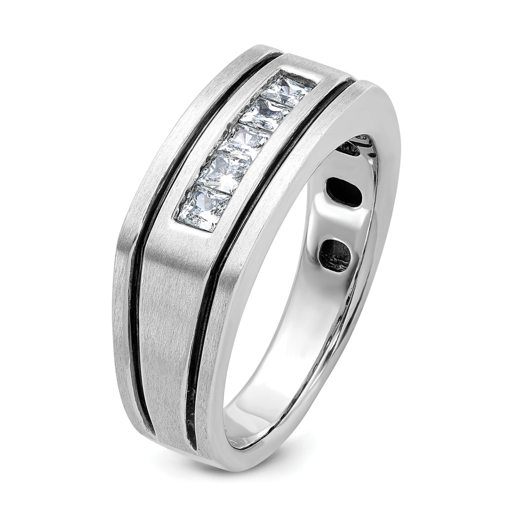 14k White Gold with Black Rhodium Men's Polished Satin and Grooved Square 5-Stone 1/2 Carat AA Quali - Sophia Jewelers