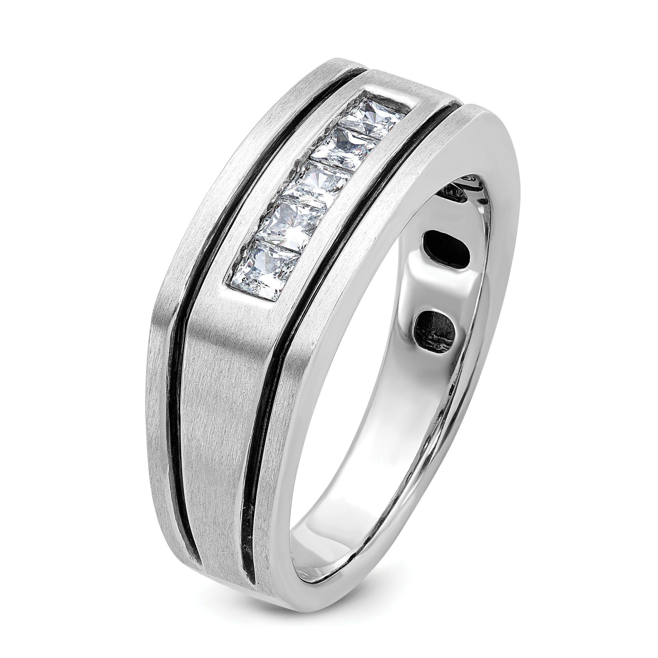 14k White Gold with Black Rhodium Men's Polished Satin and Grooved Square 5-Stone 1/2 Carat AA Quali - Sophia Jewelers
