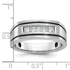14k White Gold with Black Rhodium Men's Polished Satin and Grooved Square 5-Stone 1/2 Carat AA Quali - Sophia Jewelers