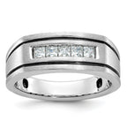 14k White Gold with Black Rhodium Men's Polished Satin and Grooved Square 5-Stone 1/2 Carat AA Quali - Sophia Jewelers