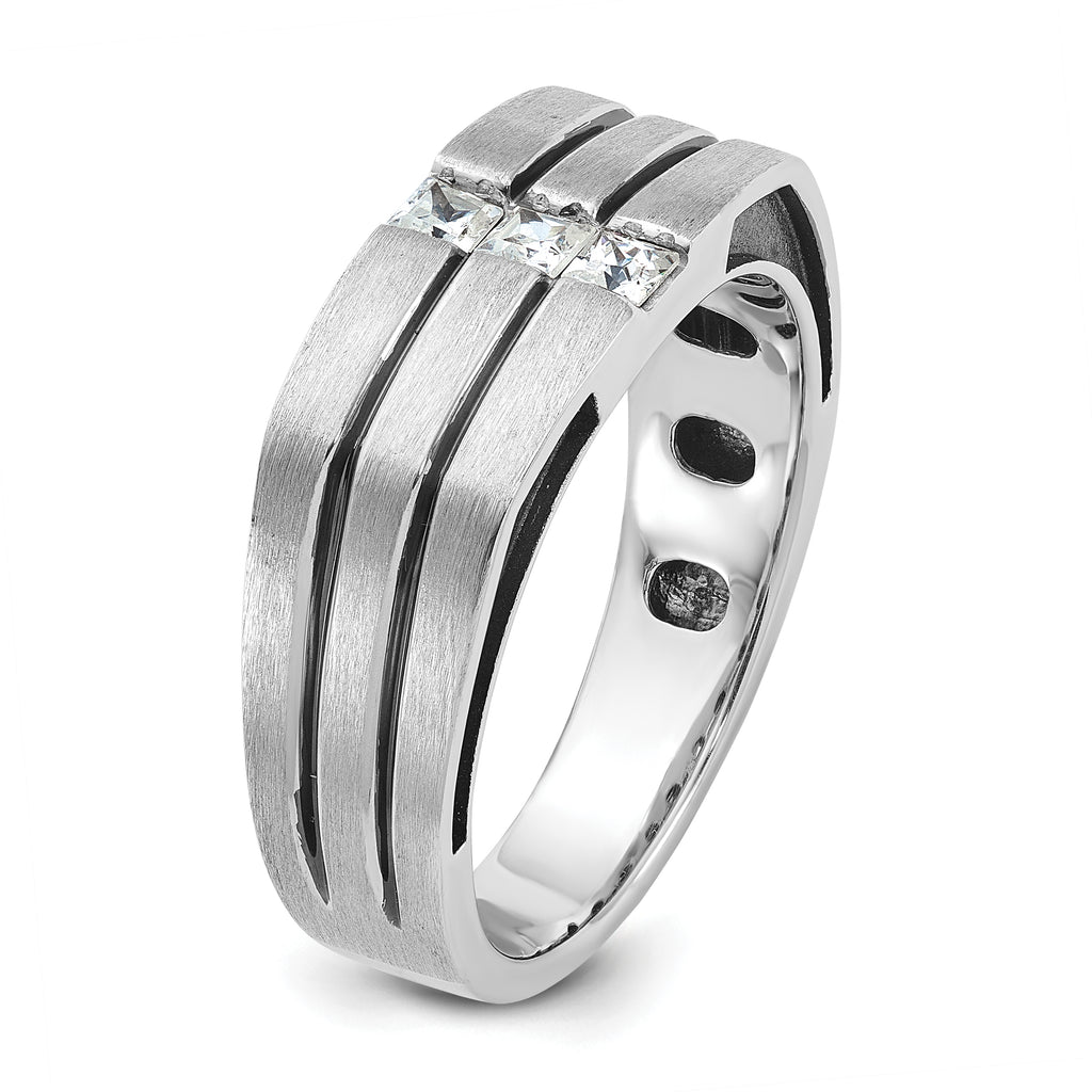 14k White Gold with Black Rhodium Mens Satin 1/3 carat Diamond Complete Ring - Sophia Jewelers