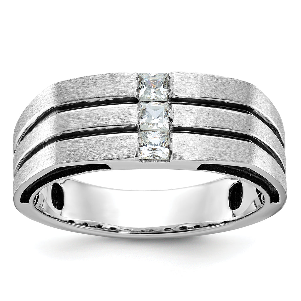 14k White Gold with Black Rhodium Mens Satin 1/3 carat Diamond Complete Ring - Sophia Jewelers