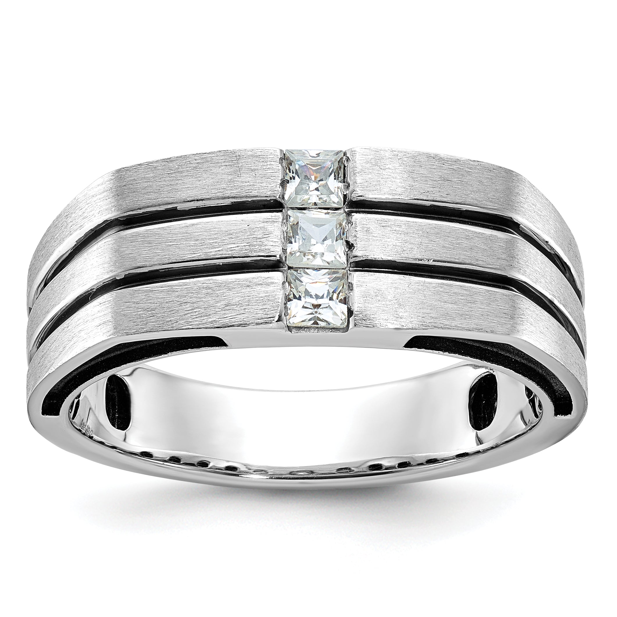 14k White Gold with Black Rhodium Mens Satin 1/3 carat Diamond Complete Ring - Sophia Jewelers