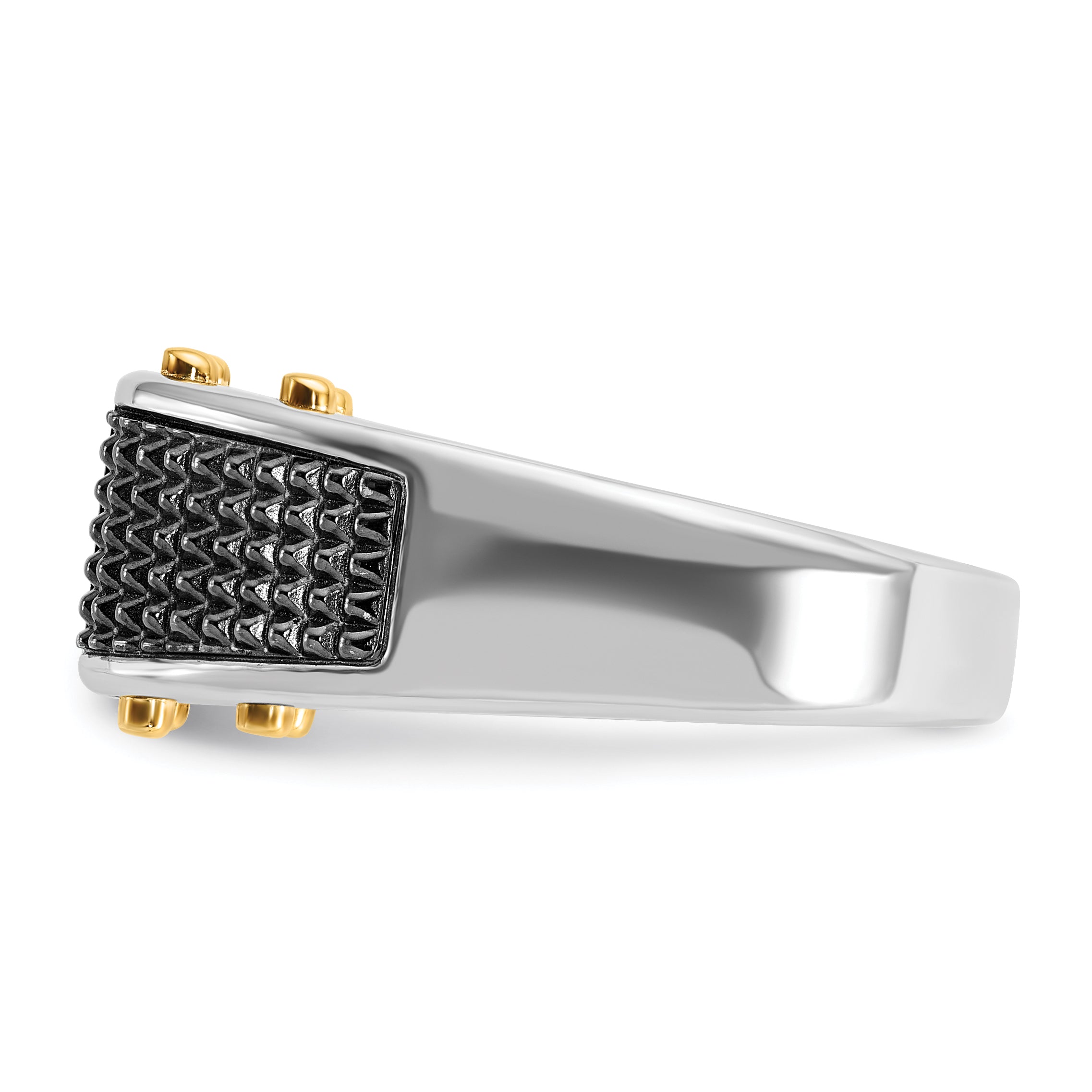 14k Two-tone with Black Rhodium Men's Polished and Textured 3-Stone 1/4 Carat AA Quality Diamond Rin - Sophia Jewelers