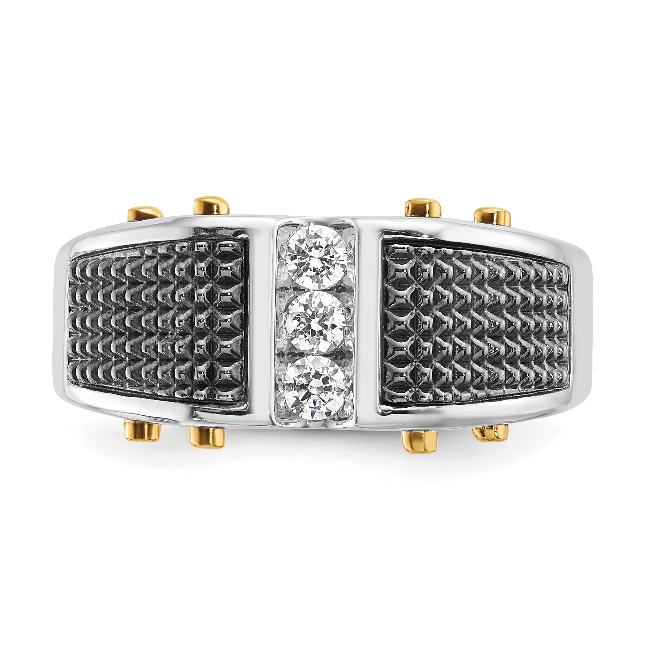 14k Two-tone Men's Polished and Textured 3-Stone Ring Mounting, Mounting Only - Sophia Jewelers