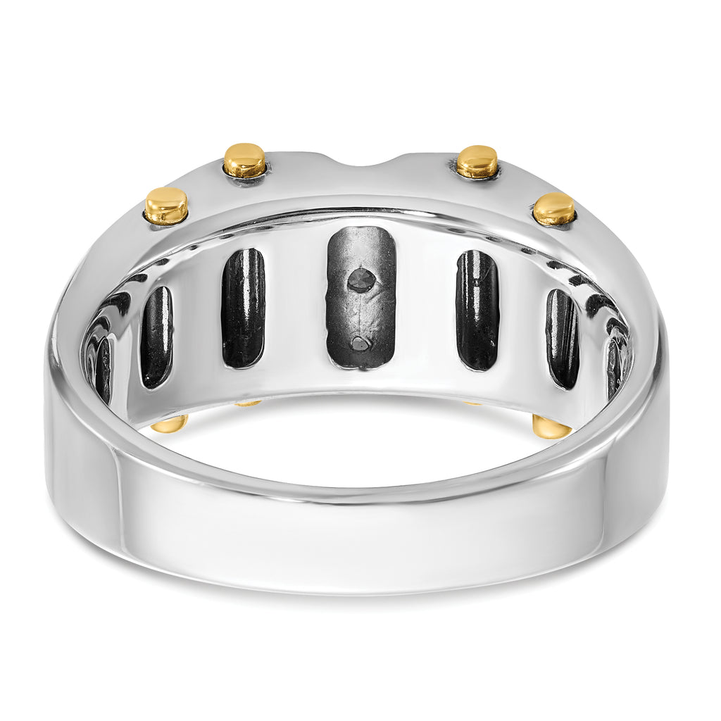 14k Two-tone with Black Rhodium Men's Polished and Textured 3-Stone 1/4 Carat AA Quality Diamond Rin - Sophia Jewelers
