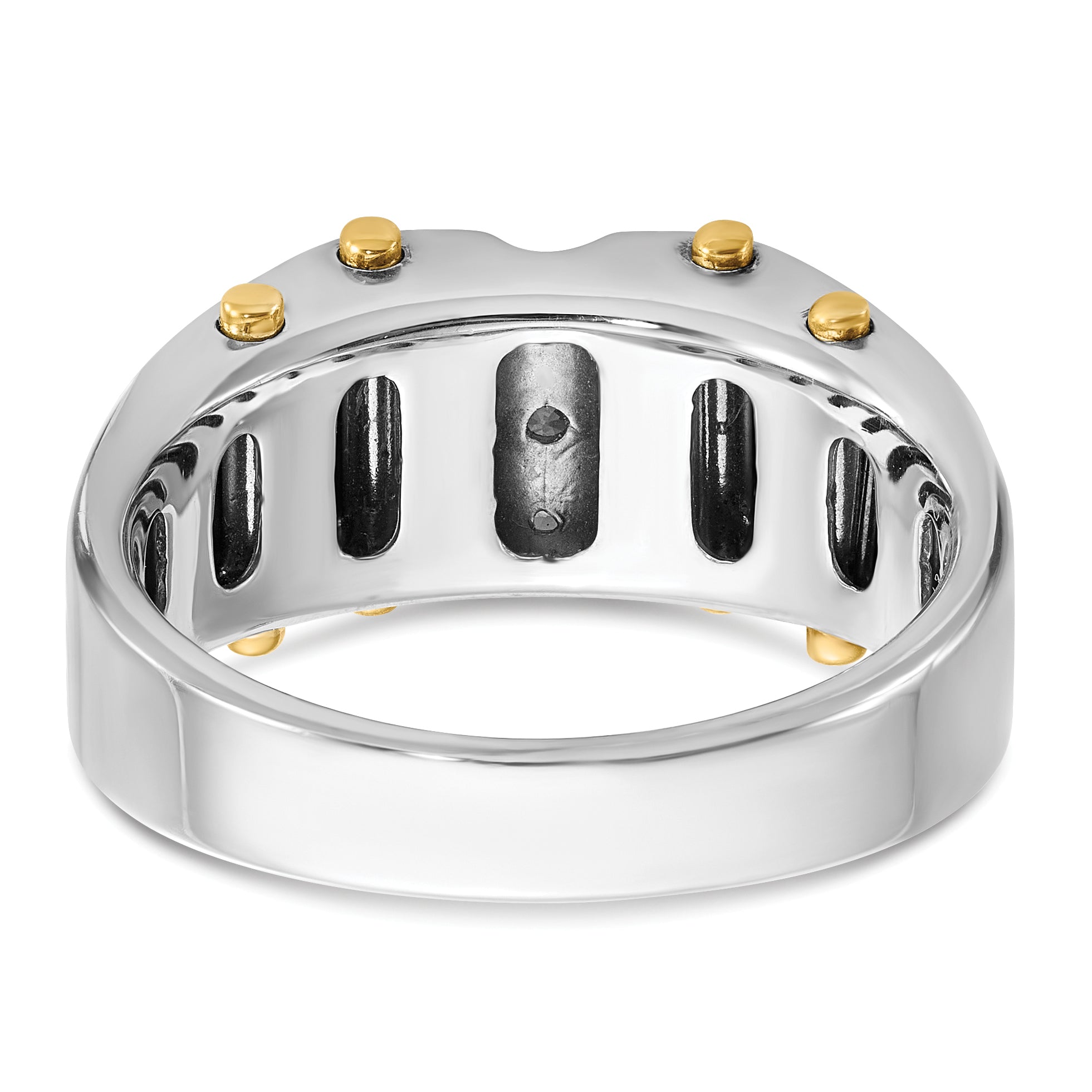 14k Two-tone with Black Rhodium Men's Polished and Textured 3-Stone 1/4 Carat AA Quality Diamond Rin - Sophia Jewelers