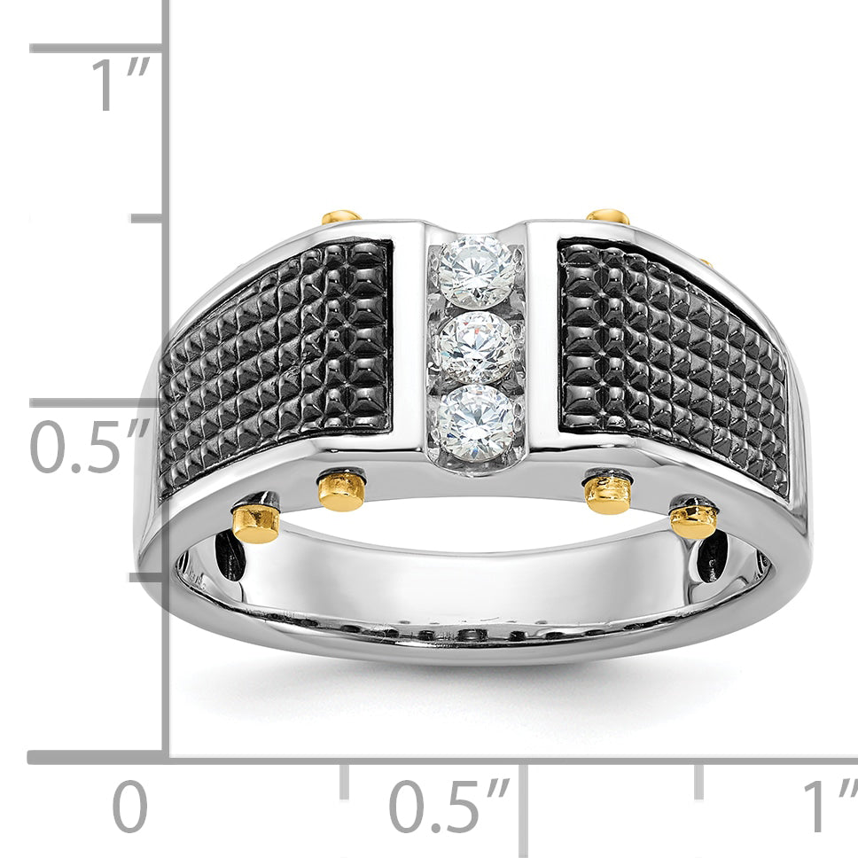 14k Two-tone with Black Rhodium Men's Polished and Textured 3-Stone 1/4 Carat AA Quality Diamond Rin - Sophia Jewelers