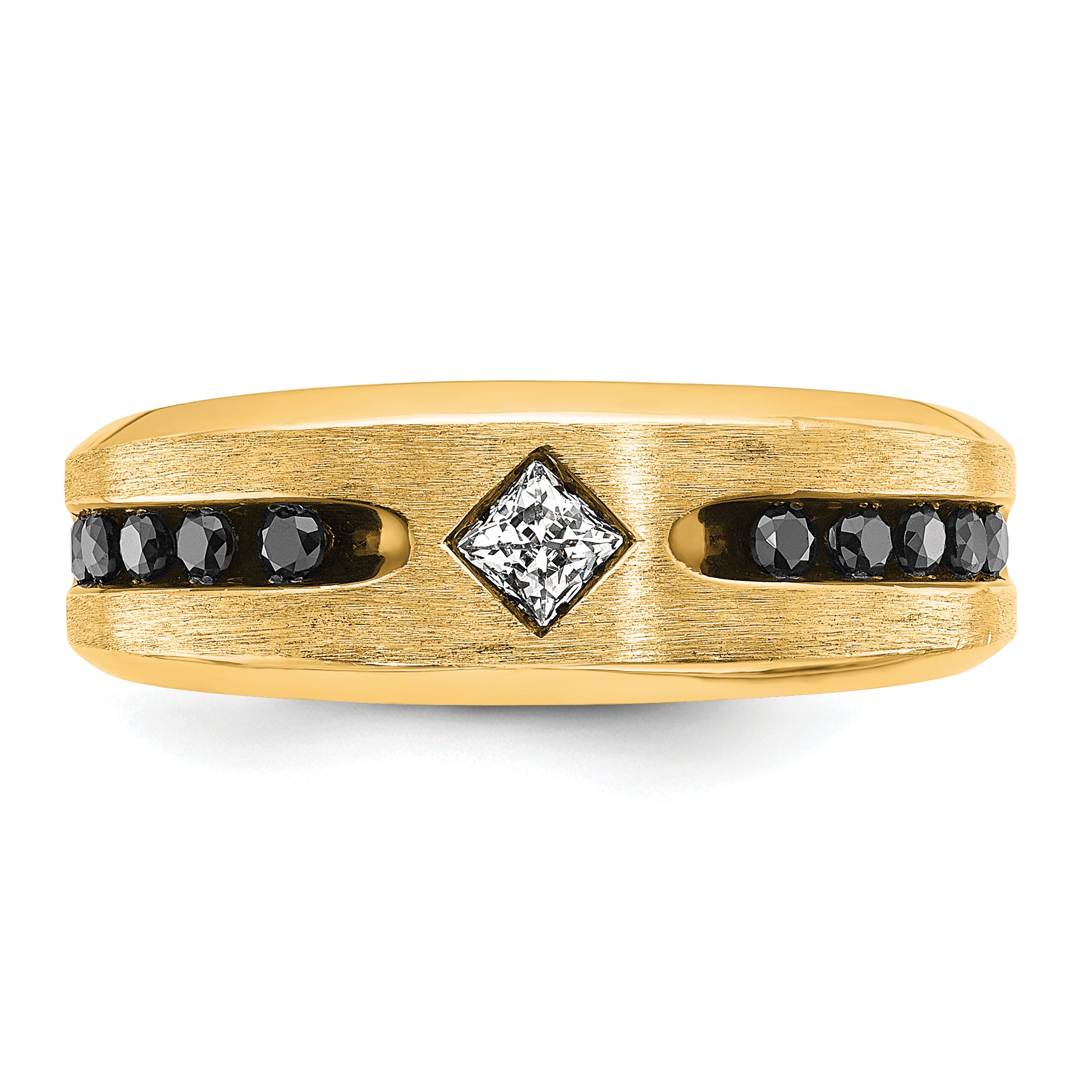 10k with Black Rhodium Polished Satin and Grooved 1/2 Carat A Quality Black and White Diamond Ring