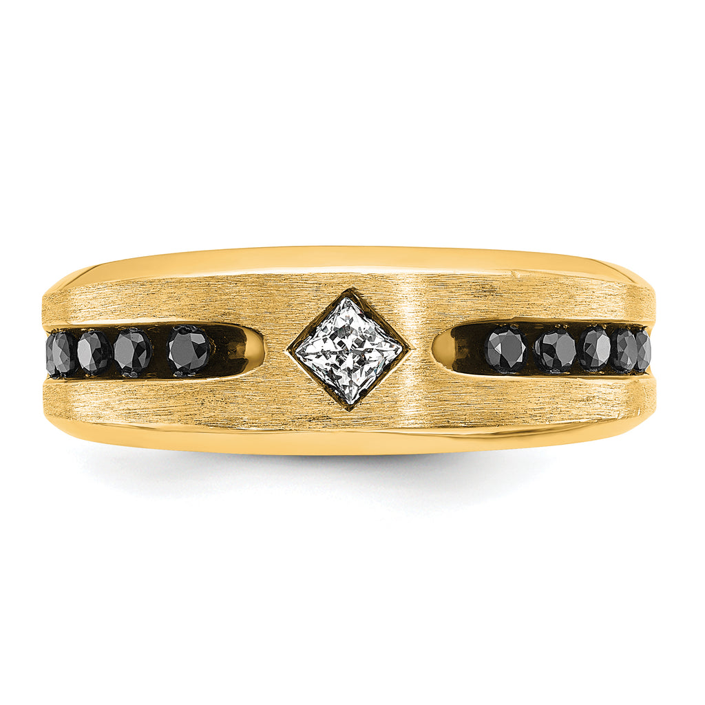 10k with Black Rhodium Polished Satin and Grooved 1/2 Carat A Quality Black and White Diamond Ring