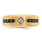 10k with Black Rhodium Polished Satin and Grooved 1/2 Carat A Quality Black and White Diamond Ring