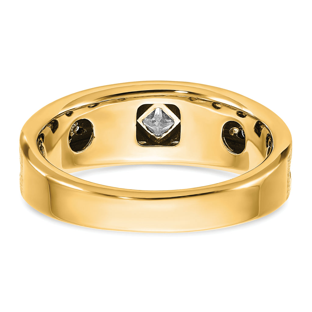 10k with Black Rhodium Polished Satin and Grooved 1/2 Carat A Quality Black and White Diamond Ring