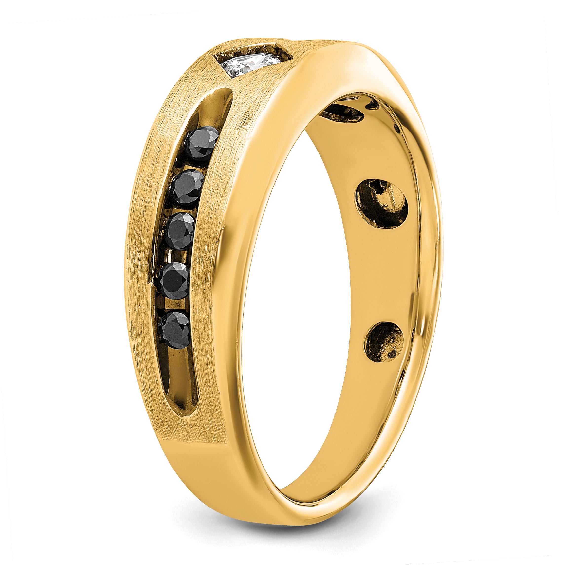 10k with Black Rhodium Polished Satin and Grooved 1/2 Carat A Quality Black and White Diamond Ring