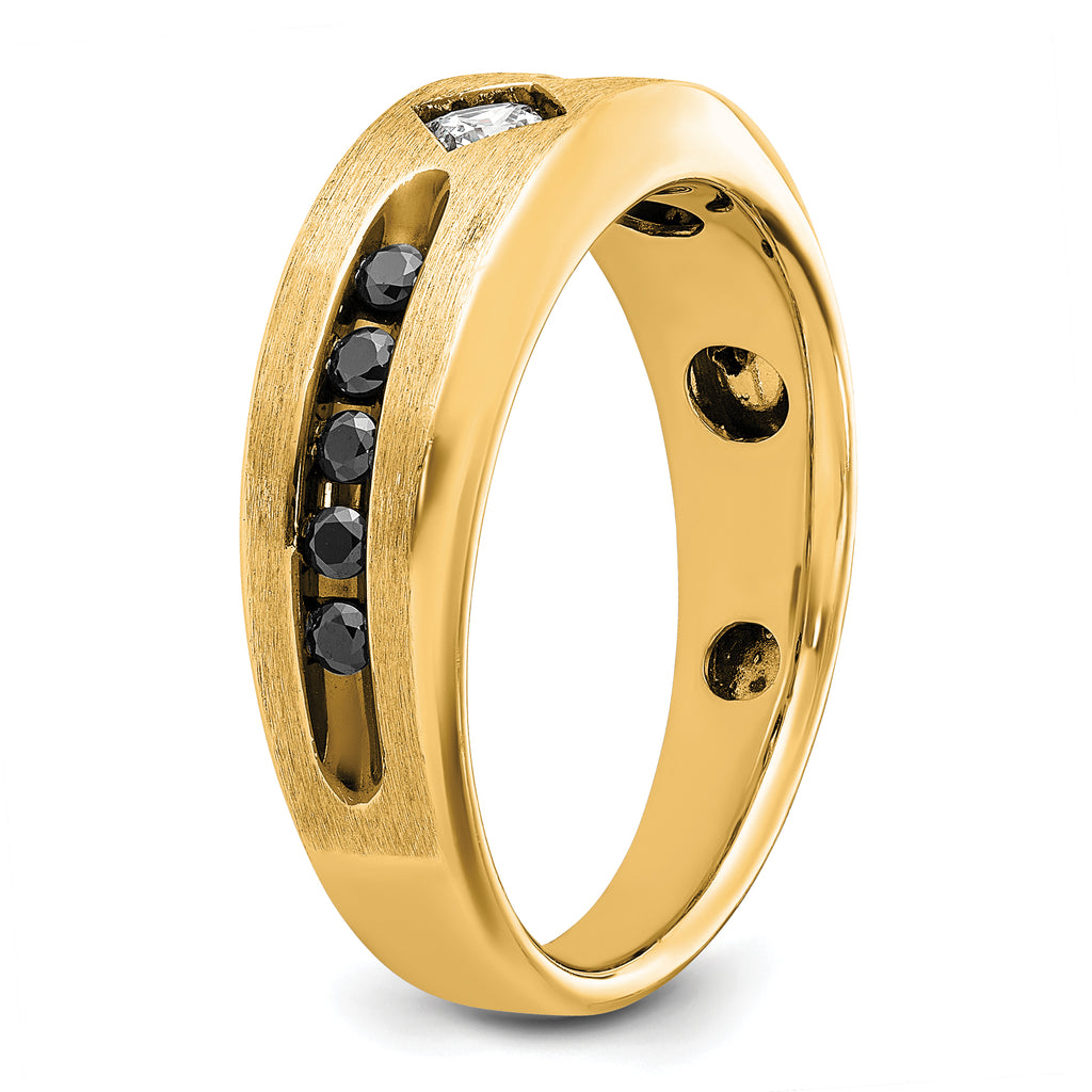 10k with Black Rhodium Polished Satin and Grooved 1/2 Carat A Quality Black and White Diamond Ring