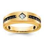 10k with Black Rhodium Polished Satin and Grooved 1/2 Carat A Quality Black and White Diamond Ring