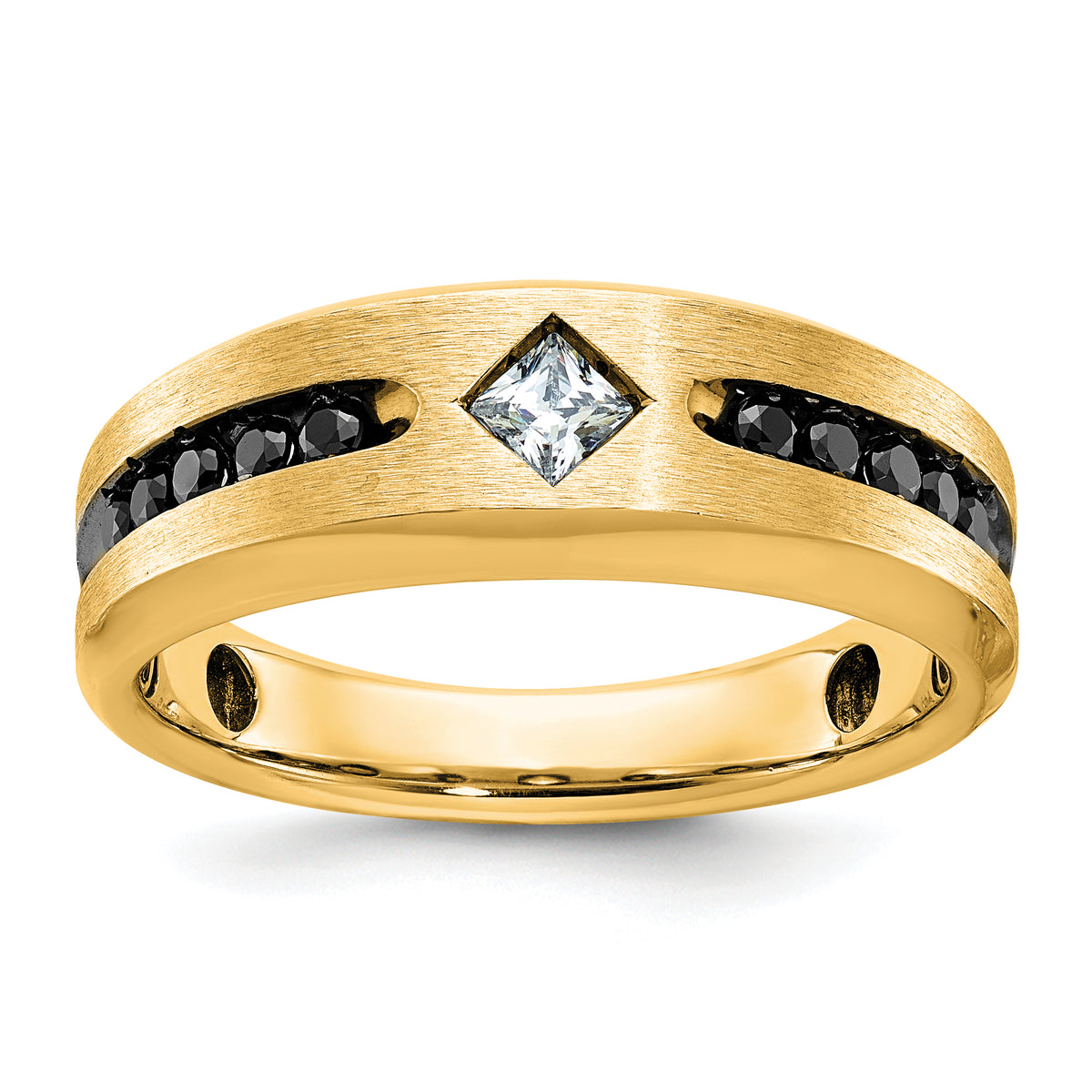 10k with Black Rhodium Polished Satin and Grooved 1/2 Carat A Quality Black and White Diamond Ring