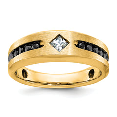 10k with Black Rhodium Polished Satin and Grooved 1/2 Carat A Quality Black and White Diamond Ring