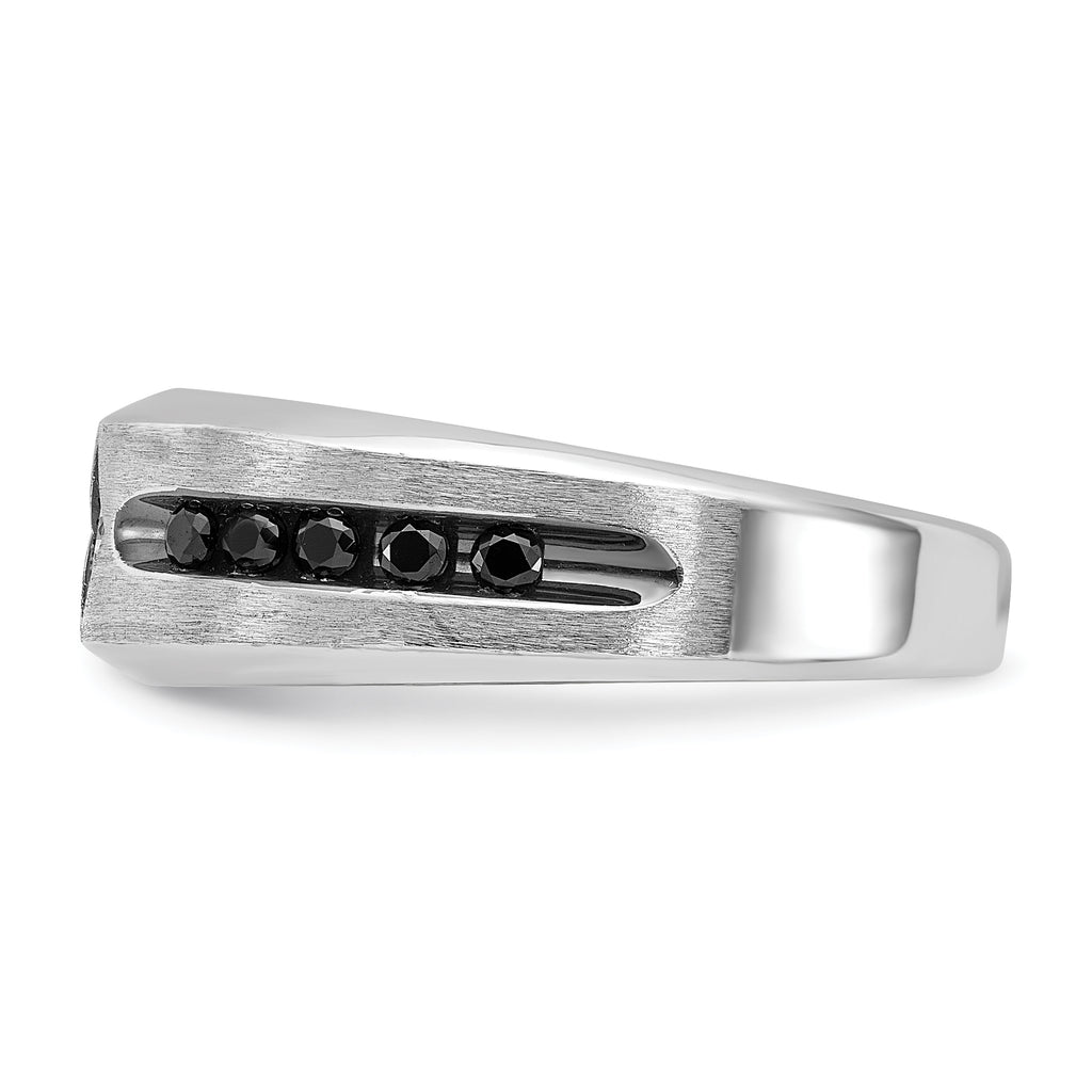 14k White Gold with Black Rhodium Polished Satin and Grooved 1/2 Carat AA Quality Black and White Di - Sophia Jewelers
