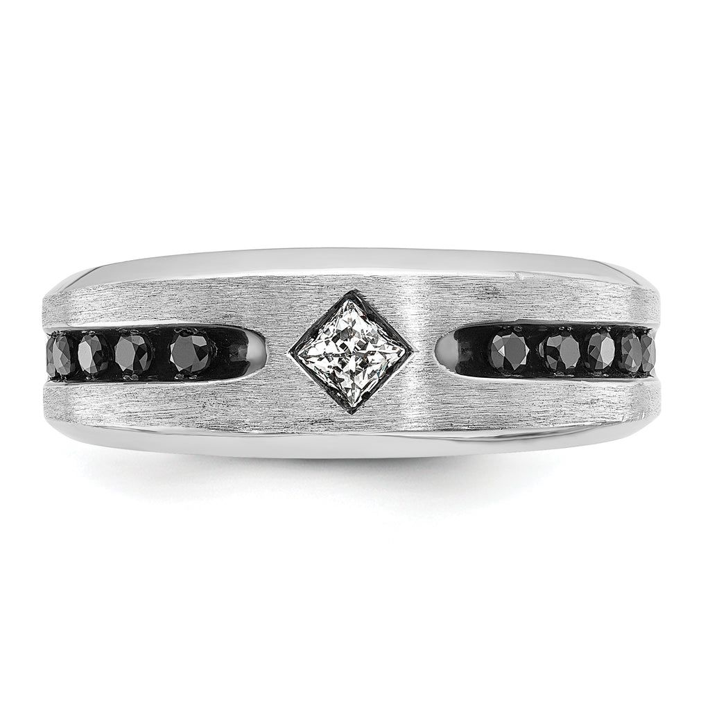 14k White Gold Men's Polished Satin and Grooved Square Stone Center Ring Mounting, Mounting Only - Sophia Jewelers