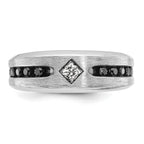 14k White Gold Men's Polished Satin and Grooved Square Stone Center Ring Mounting, Mounting Only - Sophia Jewelers