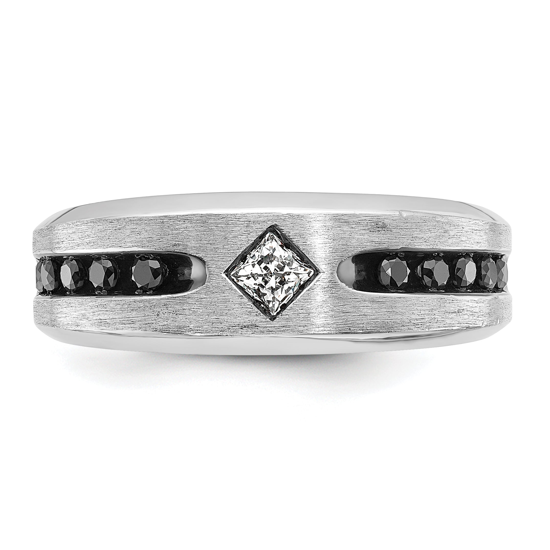 14k White Gold Men's Polished Satin and Grooved Square Stone Center Ring Mounting, Mounting Only - Sophia Jewelers