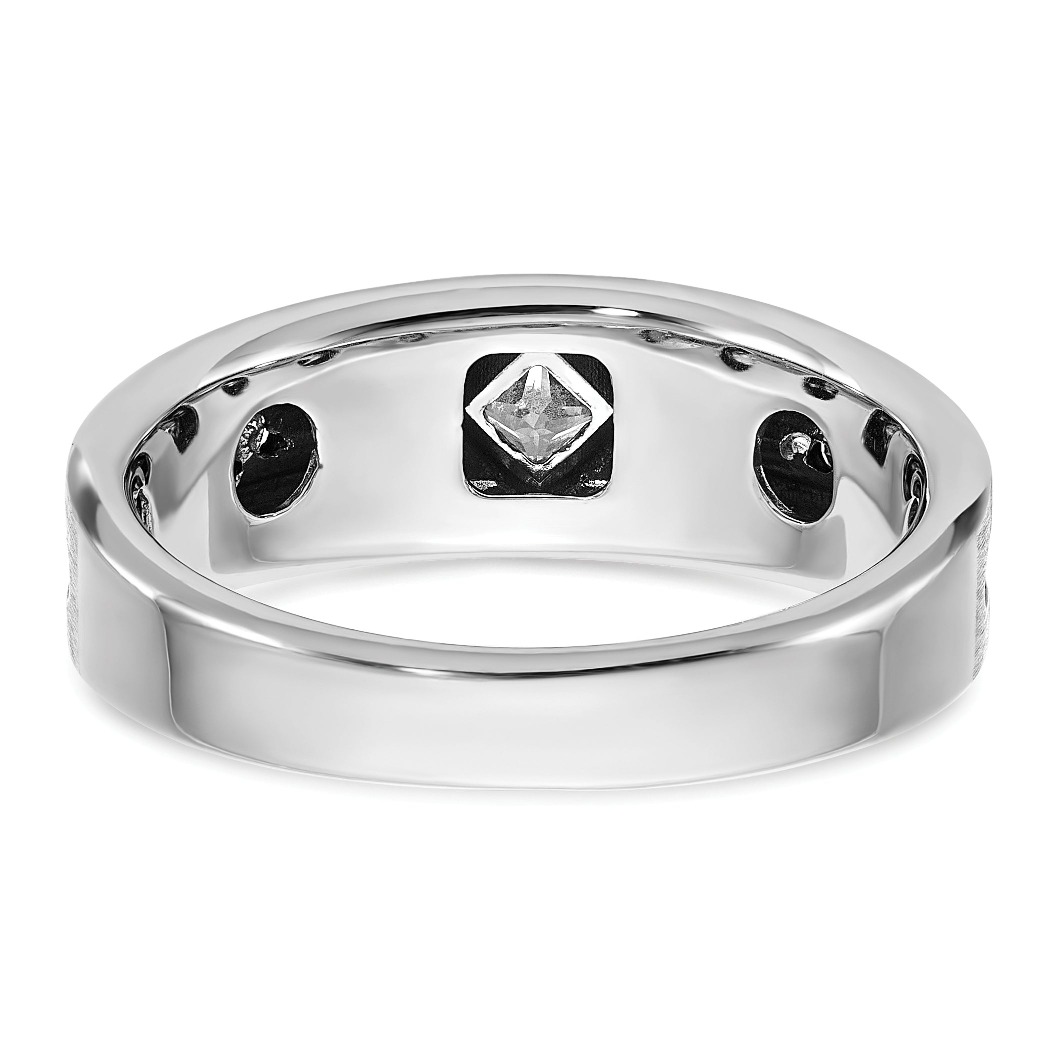 14k White Gold Men's Polished Satin and Grooved Square Stone Center Ring Mounting, Mounting Only - Sophia Jewelers