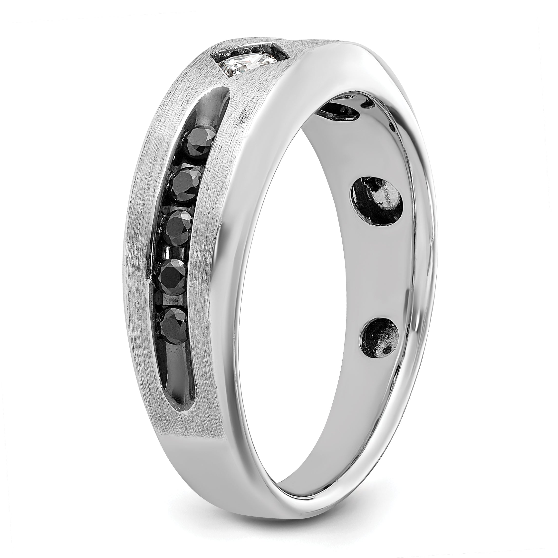 14k White Gold with Black Rhodium Polished Satin and Grooved 1/2 Carat AA Quality Black and White Di - Sophia Jewelers