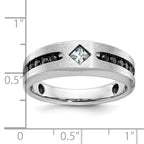 14k White Gold with Black Rhodium Polished Satin and Grooved 1/2 Carat AA Quality Black and White Di - Sophia Jewelers