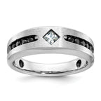 14k White Gold Men's Polished Satin and Grooved Square Stone Center Ring Mounting, Mounting Only - Sophia Jewelers