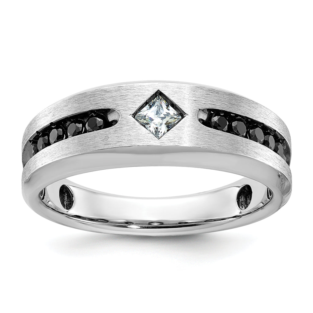 14k White Gold with Black Rhodium Polished Satin and Grooved 1/2 Carat AA Quality Black and White Di - Sophia Jewelers