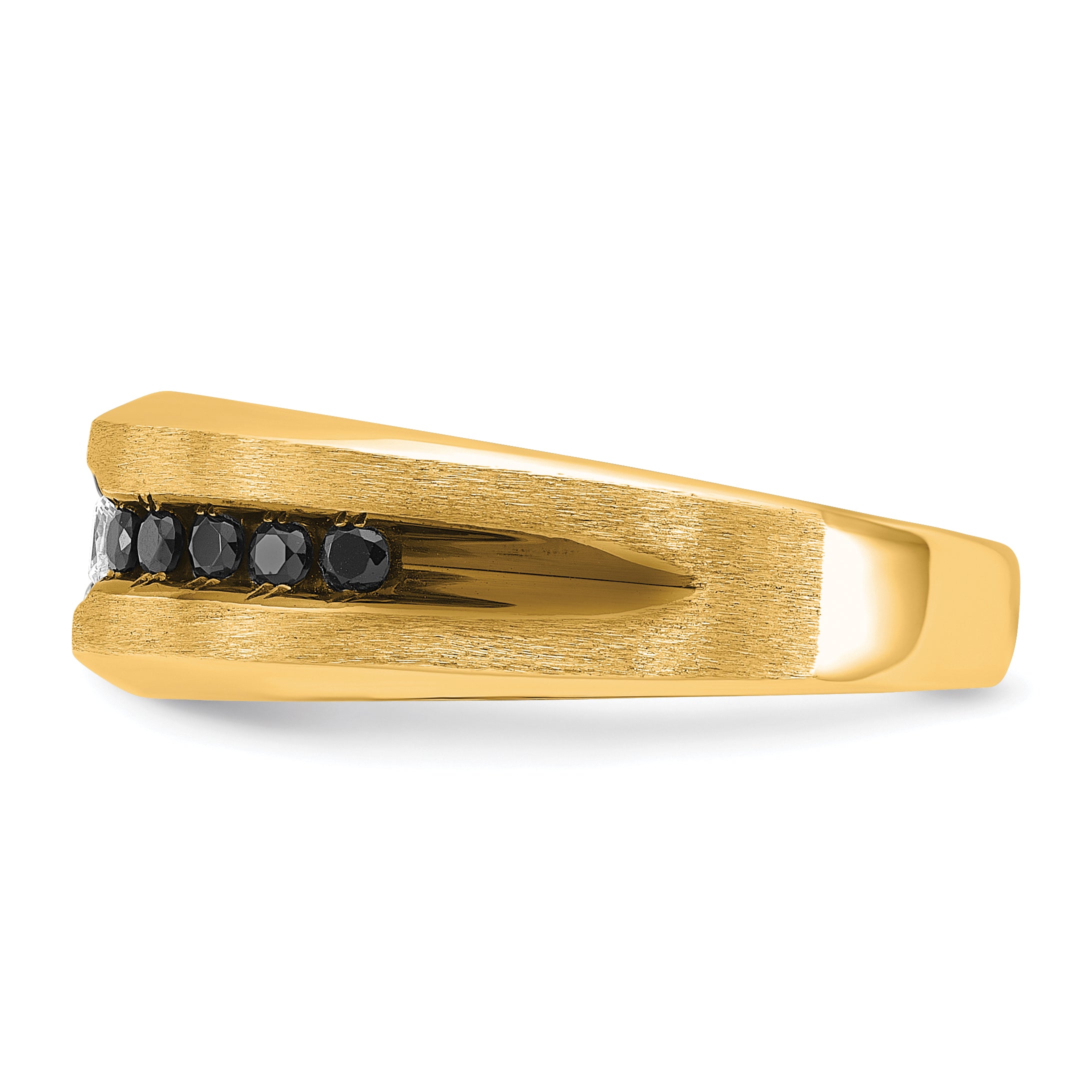 10k Yellow Gold with Black Rhodium Men's Polished and Brushed Black and White Diamond Ring