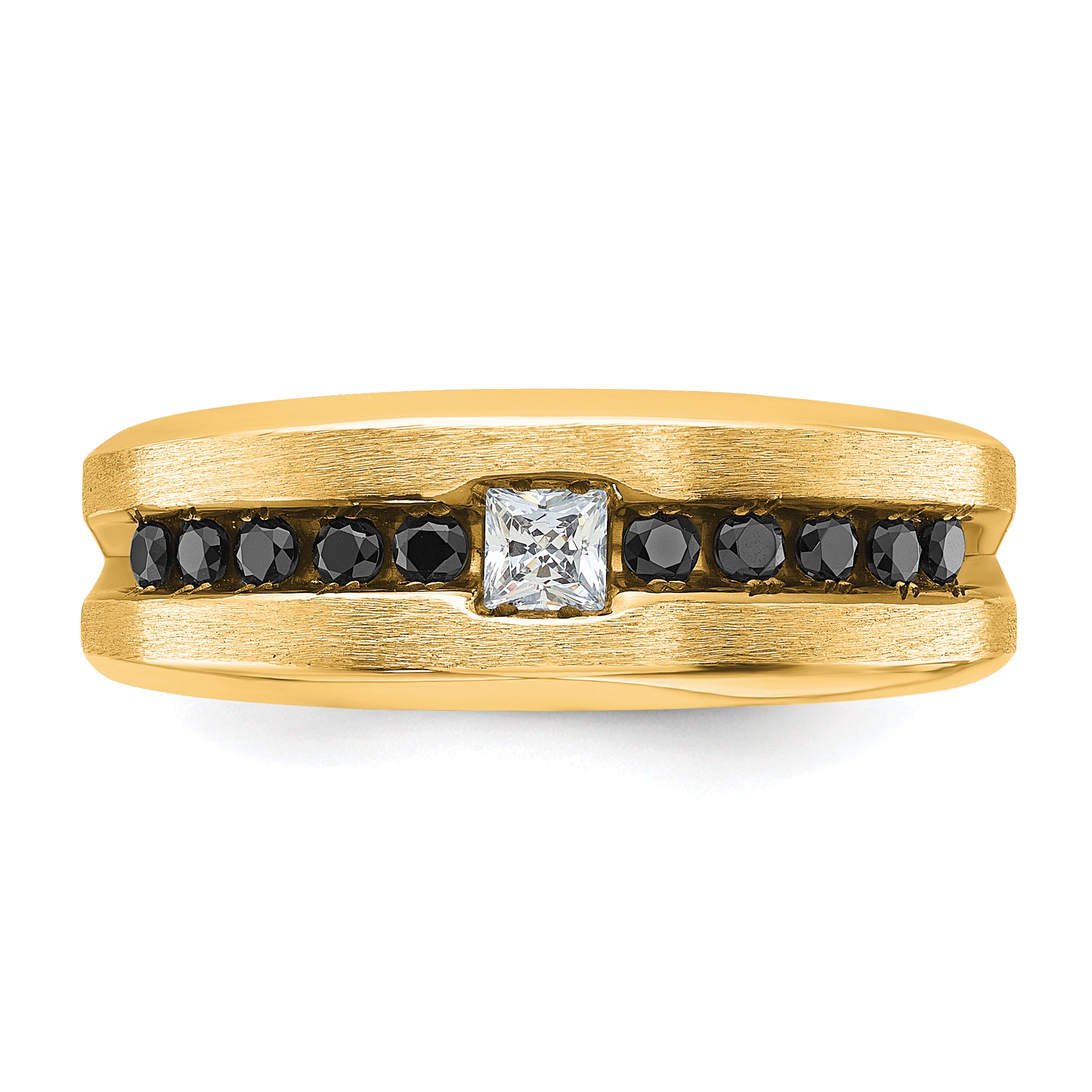 10k Yellow Gold with Black Rhodium Men's Polished and Brushed Black and White Diamond Ring