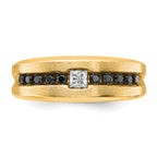 10k Yellow Gold with Black Rhodium Men's Polished and Brushed Black and White Diamond Ring